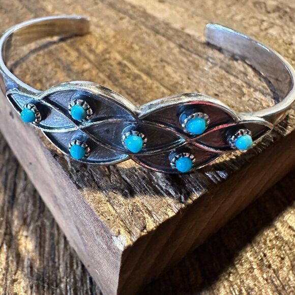 Native American Lucia Turquoise Adjustable Cuff Bracelet in Sterling Silver, Co - Picture 5 of 8